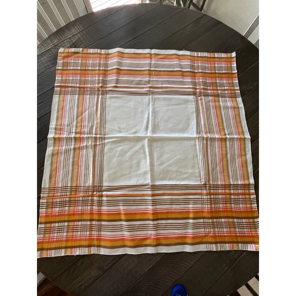Vintage Retro Plaid Square Tablecloth and Napkin Set Orange Yellow Brown 70s MCM